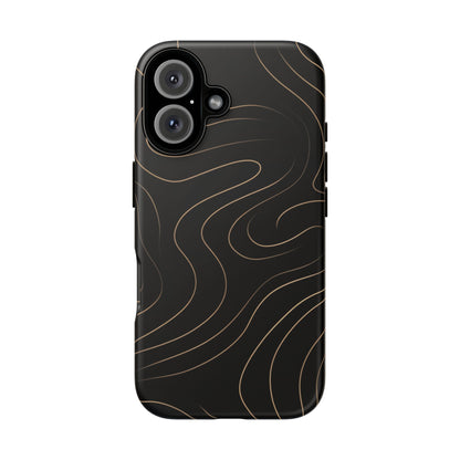 Noir Topograph - Black Minimalist Line Art Phone Case iPhone 16 Matte