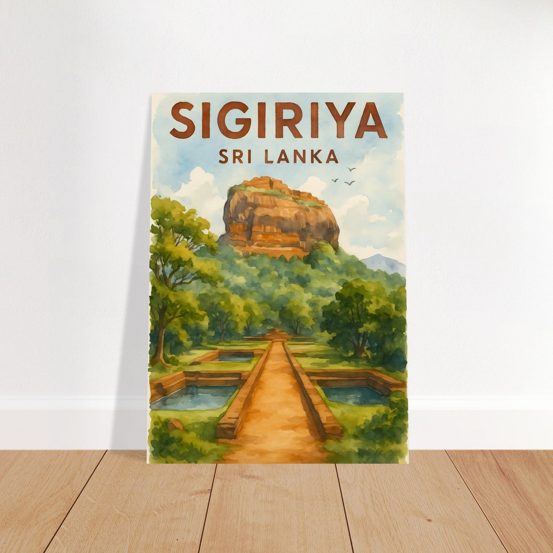Sigiriya Sri Lanka Watercolor Poster: Travel Wall Art 21x29.7 cm 8x12"