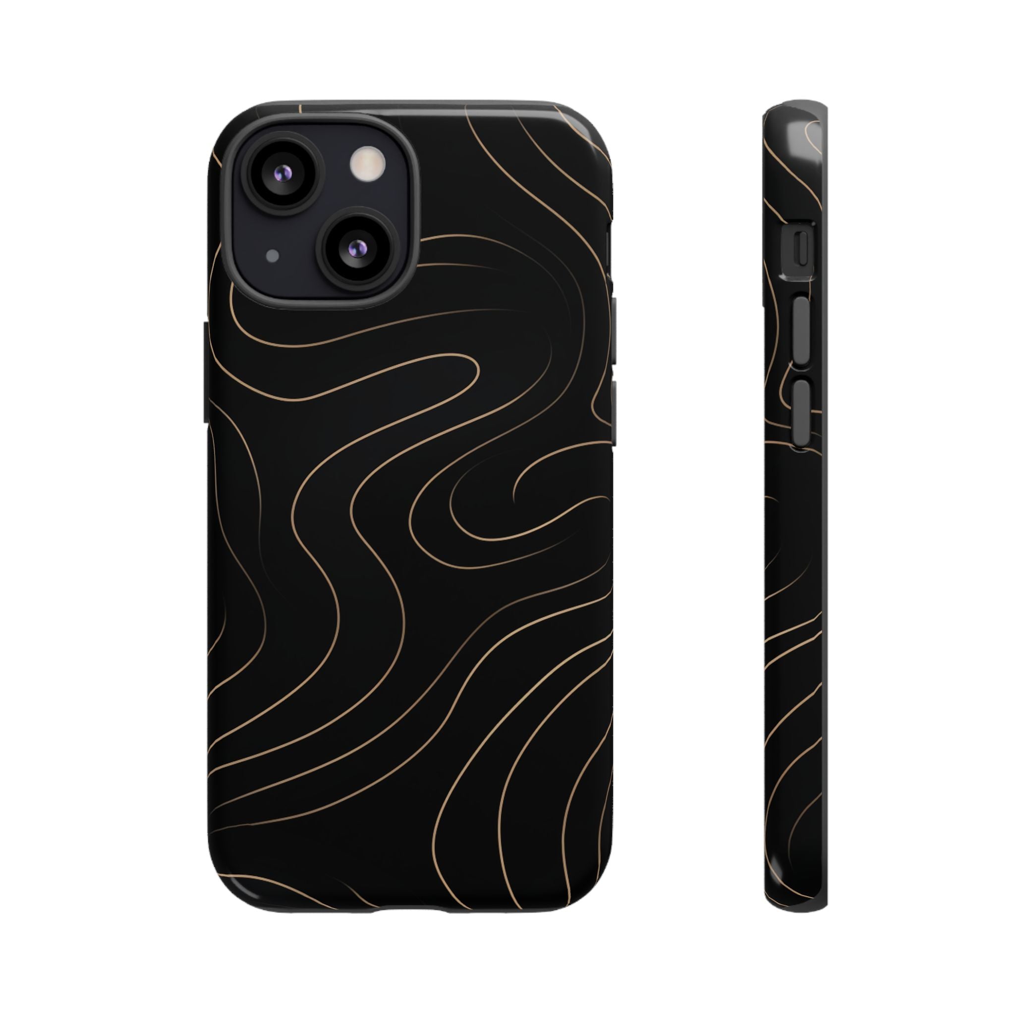 Noir Topograph - Black Minimalist Line Art Phone Case iPhone 13 Mini Glossy