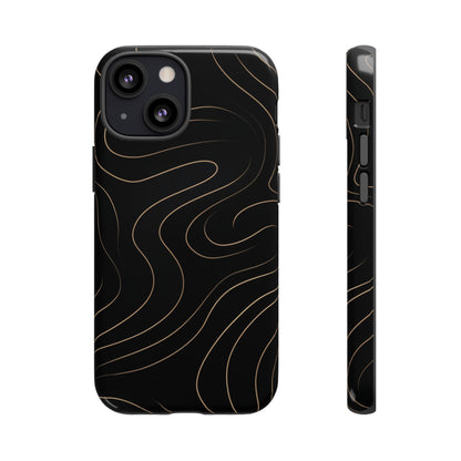 Noir Topograph - Black Minimalist Line Art Phone Case iPhone 13 Mini Glossy