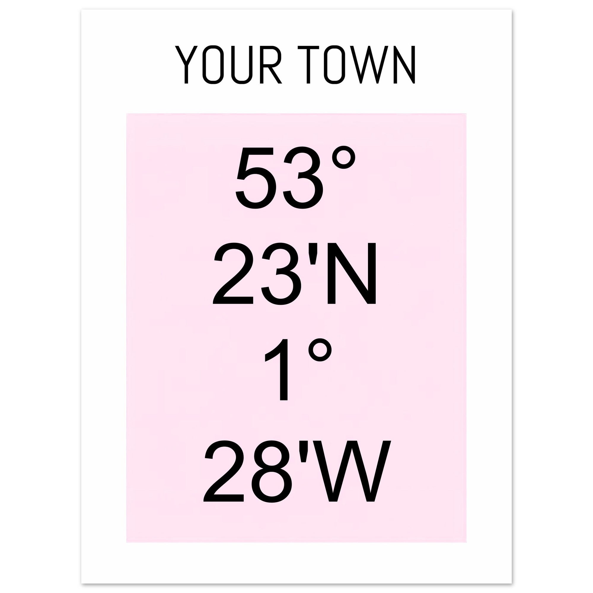 Personalized Map or Custom Location Coordinates Poster Print | Minimalist Unframed Wall Art Decor A3 A4 A5 15x20 cm 6x8″ Black and Pink