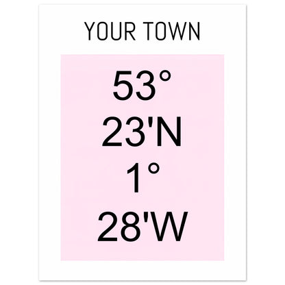 Personalized Map or Custom Location Coordinates Poster Print | Minimalist Unframed Wall Art Decor A3 A4 A5 15x20 cm 6x8″ Black and Pink