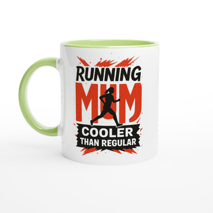 Running Mum Mug - Cooler than Regular - 11oz Ceramic Coffee Cup for Moms Ceramic Green
