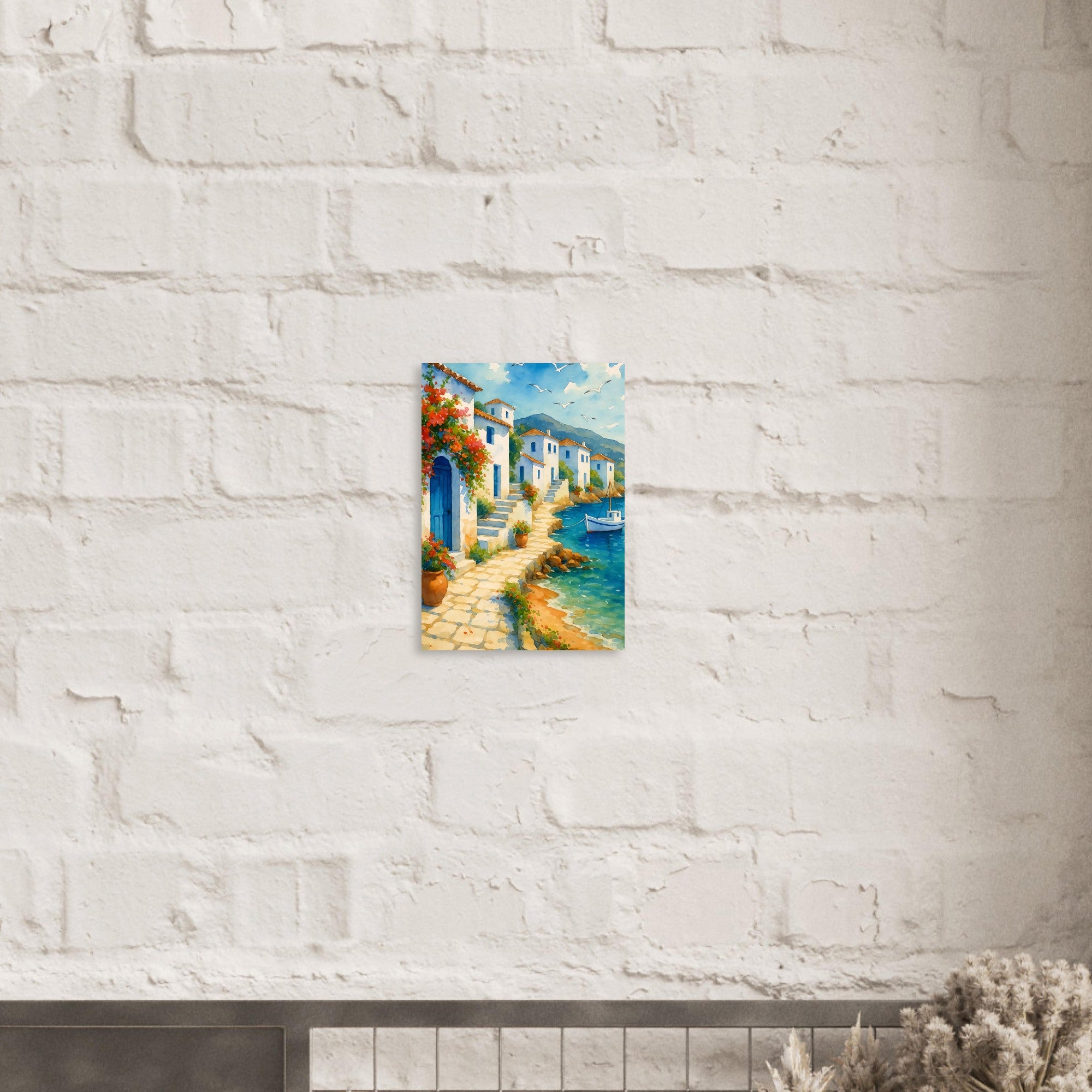 Greek Coastline Watercolor Poster | Mediterranean Seaside Art Print | Unframed Coastal Decor A3 (29.7 x 42 cm)