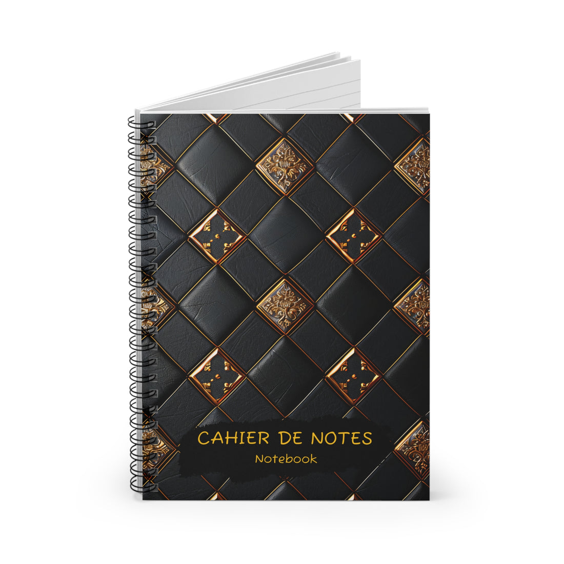 Luxury Black & Gold Journal - Cahier de Notes Spiral Bound Notebook | 6x8 A5 Lined Writing Pad