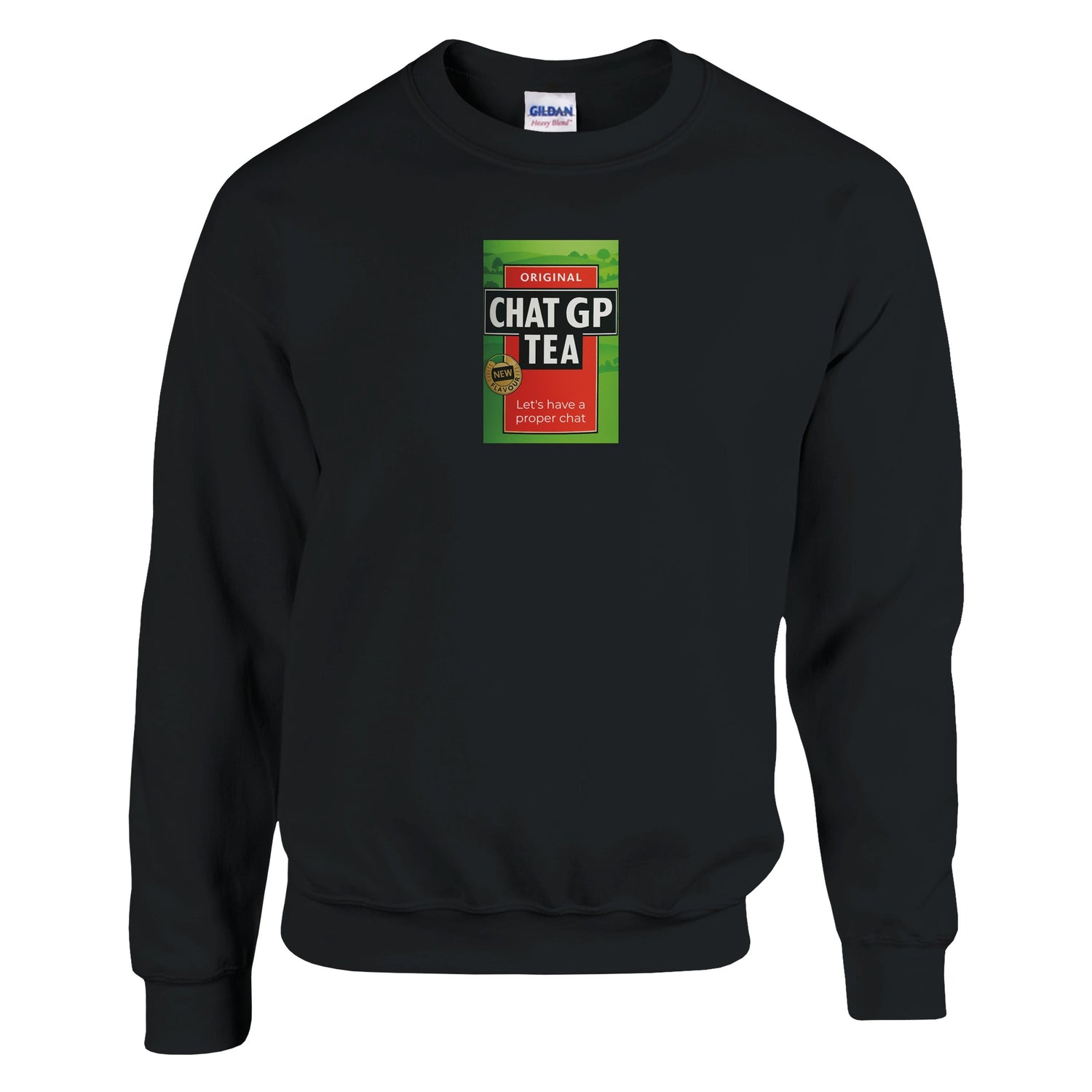 Chat GP Tea Sweatshirt - Humorous gift for Tea Lovers &amp; ChatGPT AI Fans - Unisex Crewneck Sweatshirt Black