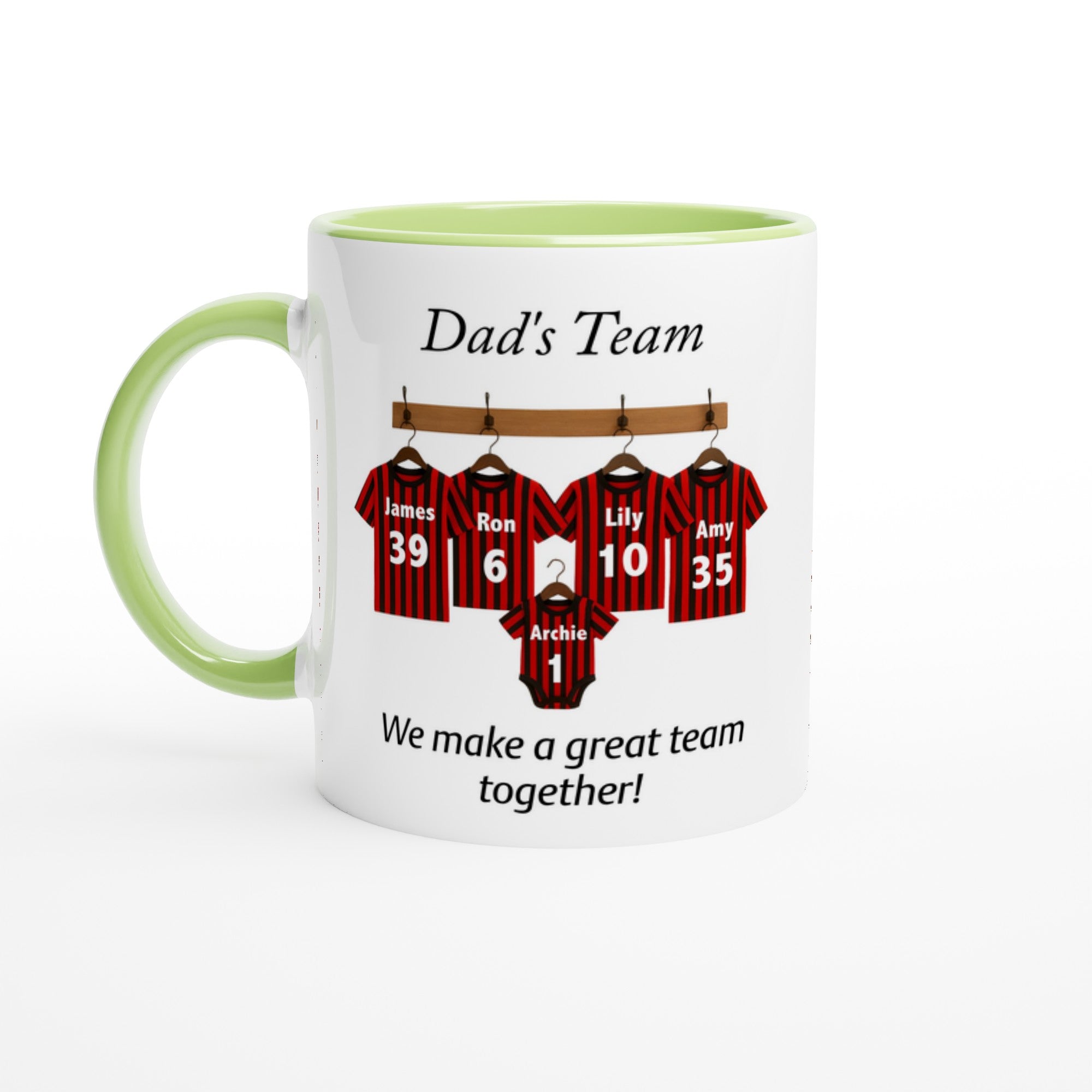 Personalized Dad Team Mug - Unique Football Fan Gift for Baby Announcement or Christmas Ceramic Green