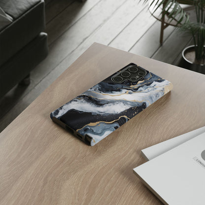 Celestial Marble Phone Case - Black &amp; Gold Swirl Design