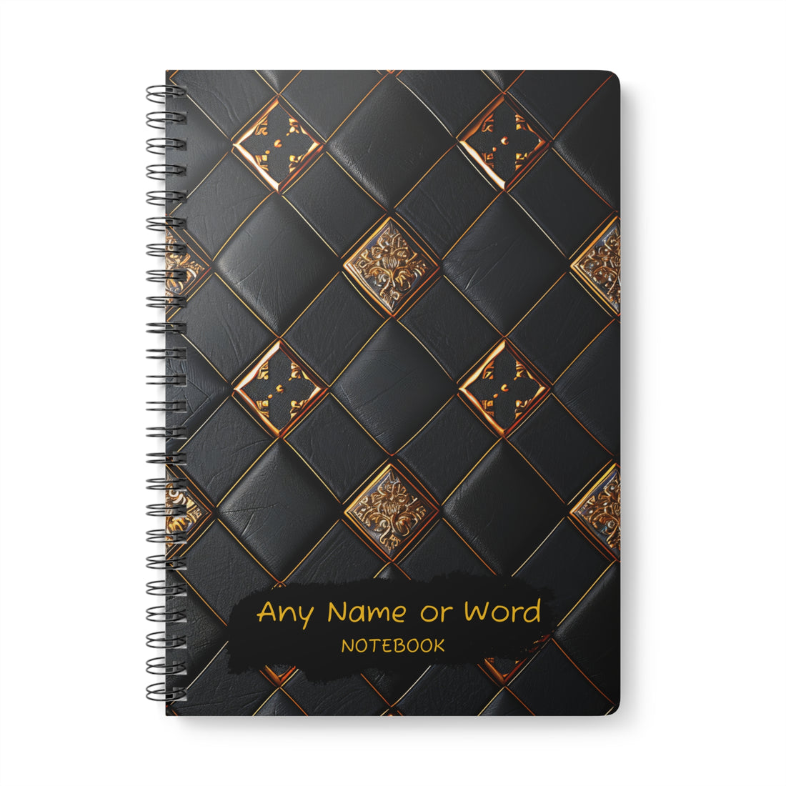 Personalised Luxury Black &amp; Gold Notebook | Elegant A5 Spiral Bound Journal | Sophisticated Leather-Inspired Design
