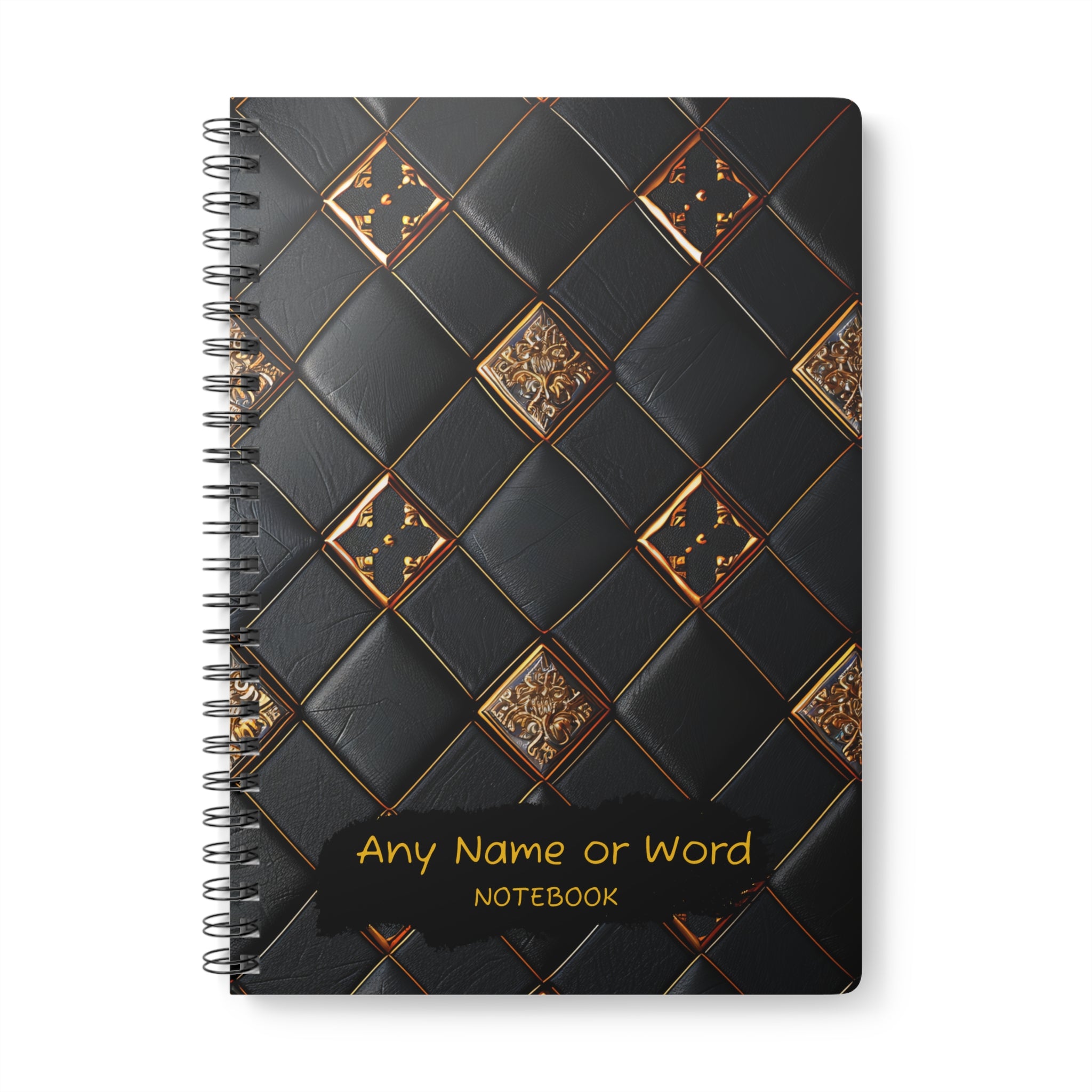 Personalised Luxury Black &amp; Gold Notebook | Elegant A5 Spiral Bound Journal | Sophisticated Leather-Inspired Design