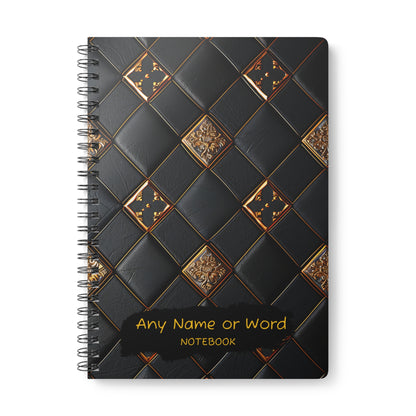 Personalised Luxury Black &amp; Gold Notebook | Elegant A5 Spiral Bound Journal | Sophisticated Leather-Inspired Design