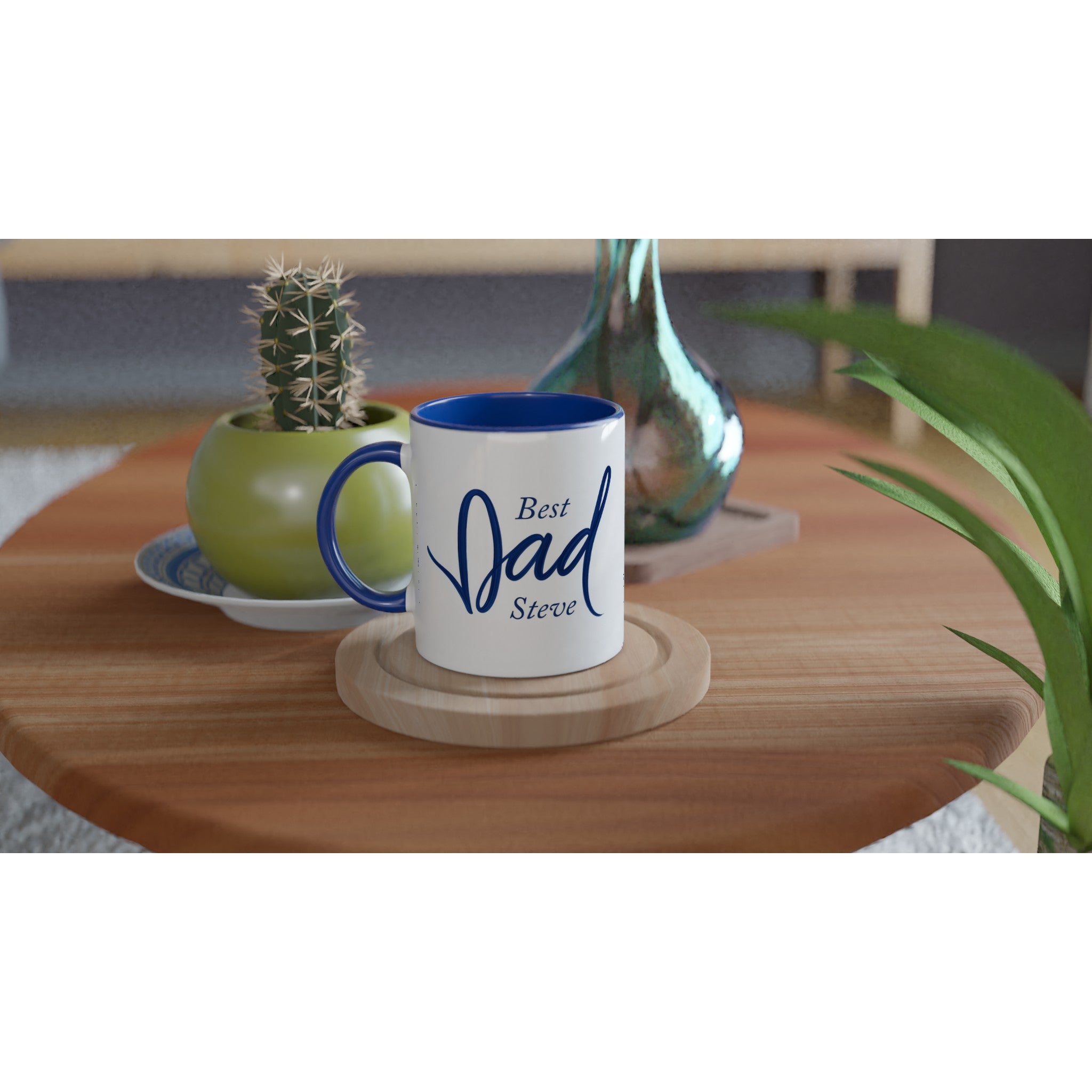Dad Mug - Blue Brush Script Mug with Heart – Elegant Blue Calligraphy 11oz Coffee Cup – Father’s Day or Birthday Gift for Dad