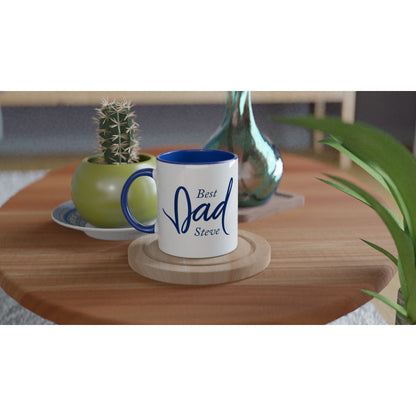 Dad Mug - Blue Brush Script Mug with Heart – Elegant Blue Calligraphy 11oz Coffee Cup – Father’s Day or Birthday Gift for Dad