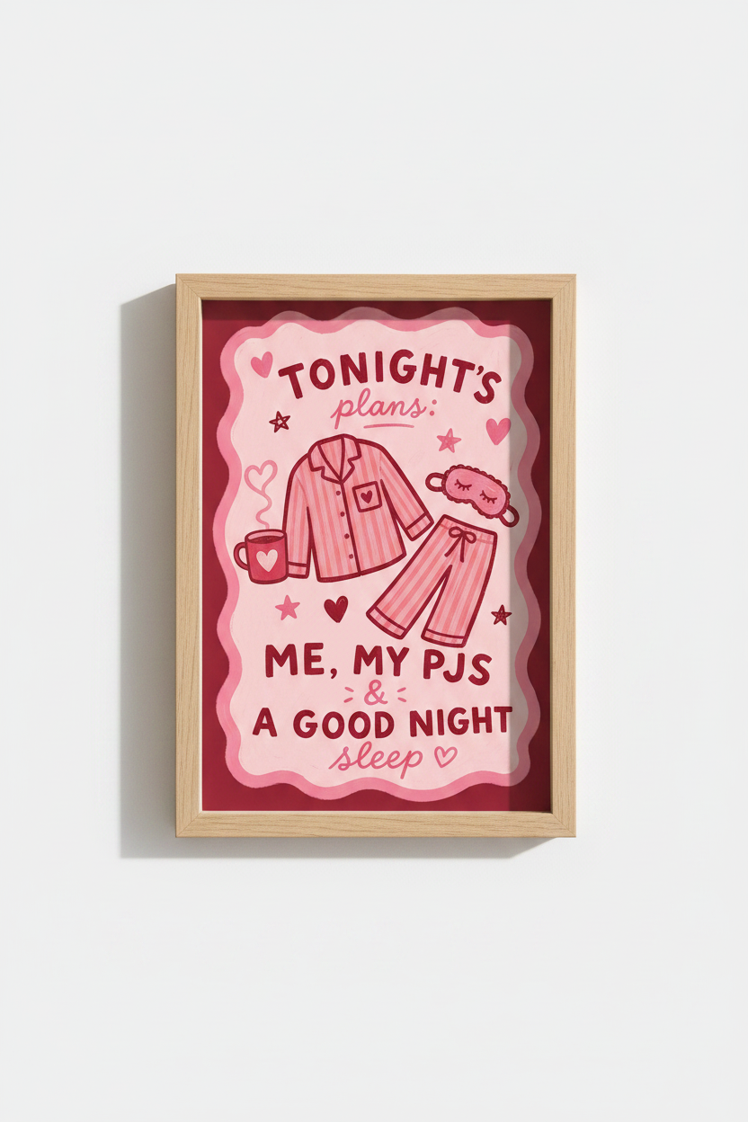 Coquette Room Decor | Pink Pajama Aesthetic Poster | Girly Bedroom Wall Art Print