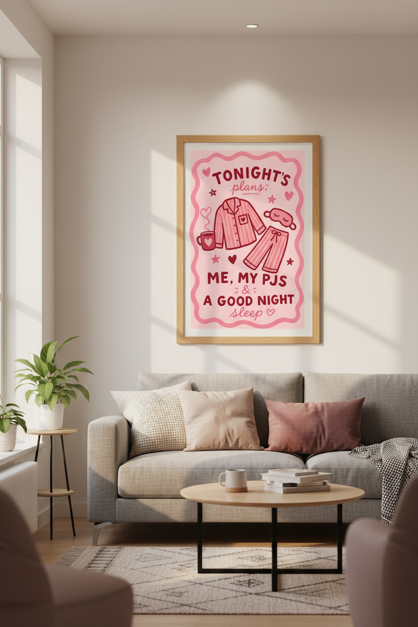 Coquette Room Decor | Pink Pajama Aesthetic Poster | Girly Bedroom Wall Art Print
