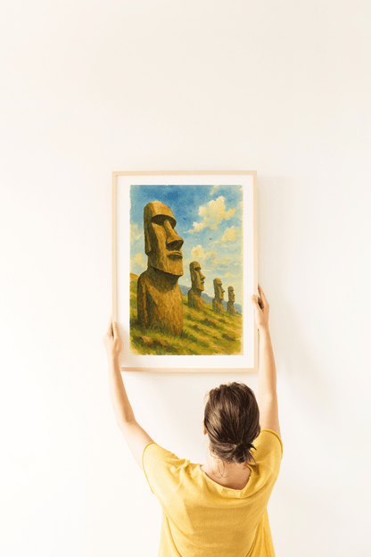 Moai Guardians: Easter Island Watercolor Art Print