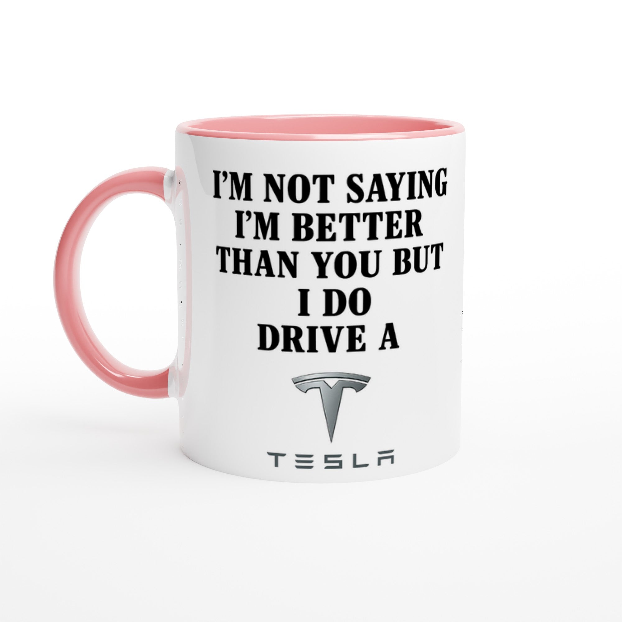 Personalized Tesla Mug - Custom Car Lover Gift - 11oz Ceramic Coffee Cup Ceramic Pink