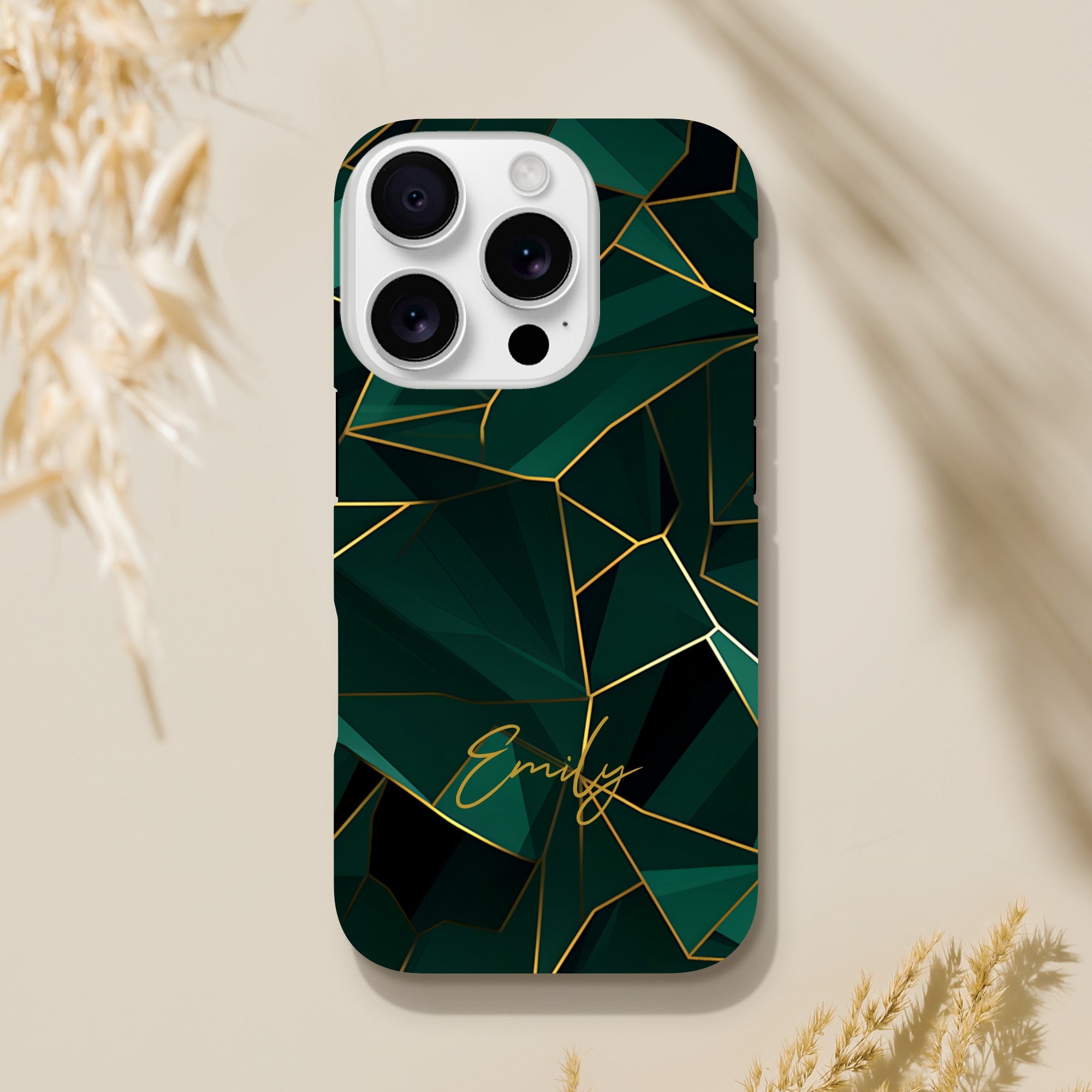 Personalized Emerald Green Tough iPhone Case - Luxury Double-Layer Protection iPhone 16 Pro