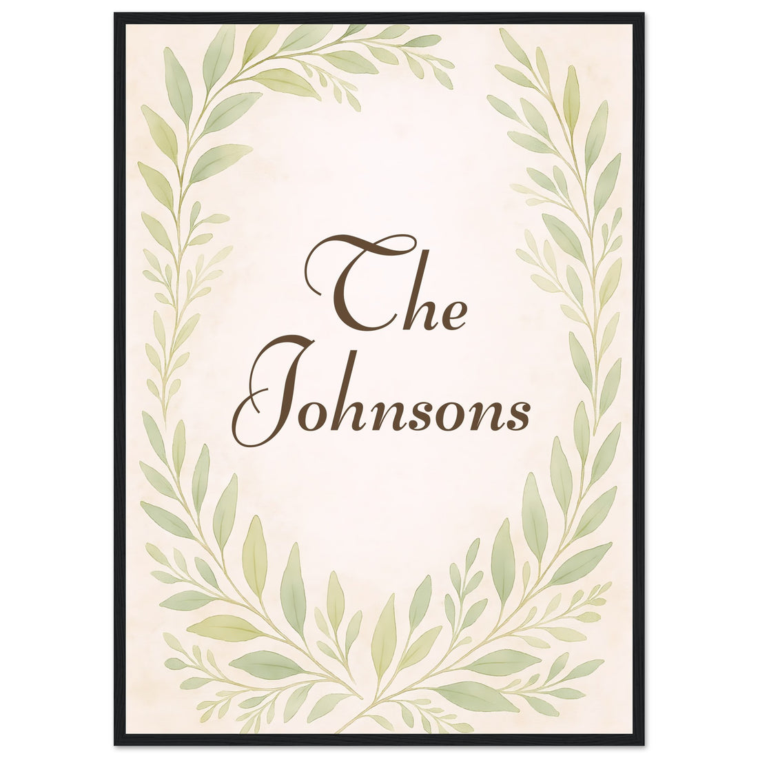 Personalized Family Name Poster in Wooden Frame – Custom Watercolor Botanical Wall Art – Home Decor Gift for Families, Housewarming 50x70 cm 20x28″ Black frame