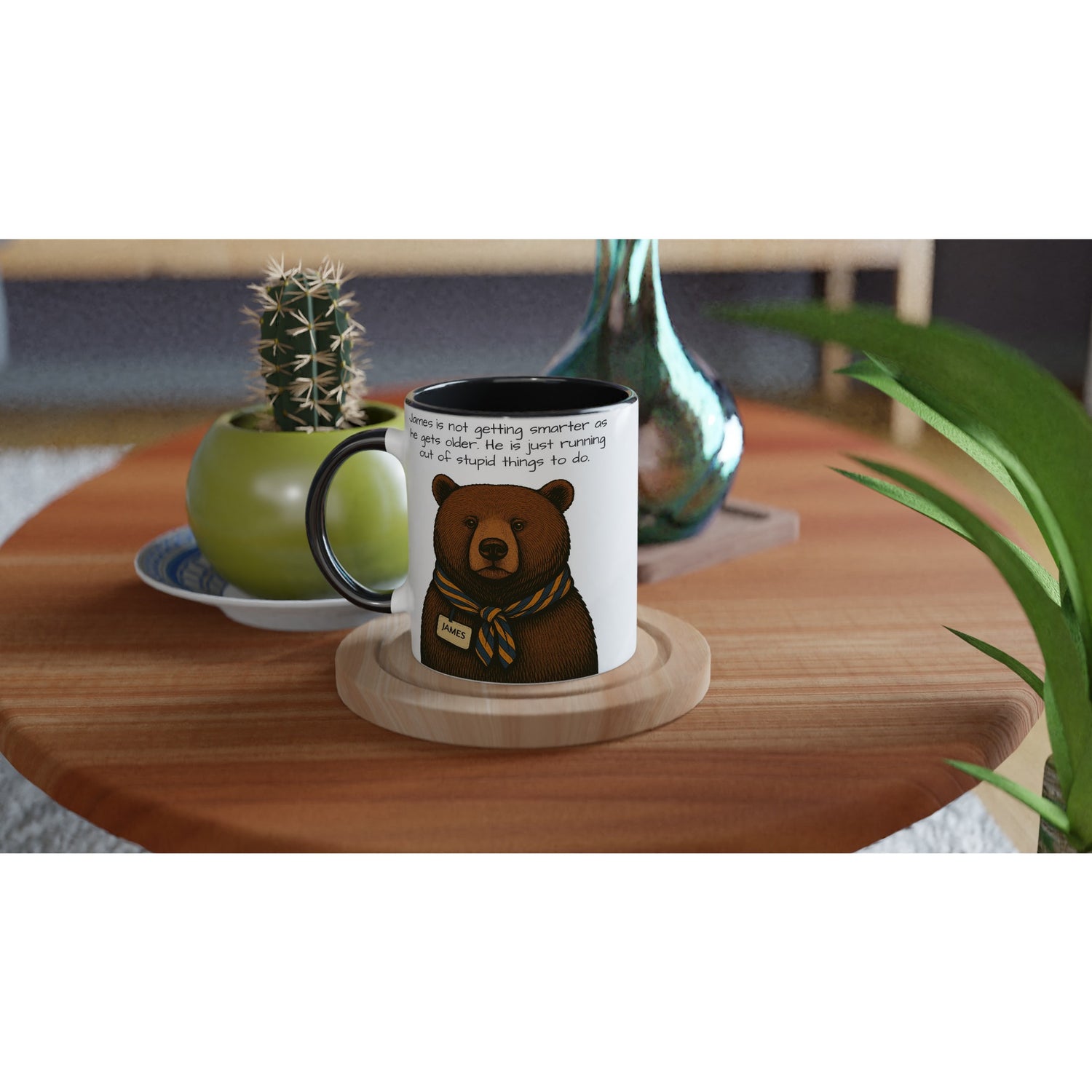Wise Bear Mug – Vintage Bear Illustration with Scarf – Custom Bear Tag – Funny 11oz Coffee Mug – Gift for Him – Quirky Animal Lover Gift
