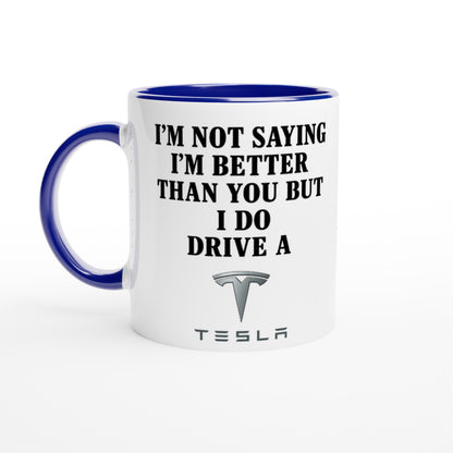 Personalized Tesla Mug - Custom Car Lover Gift - 11oz Ceramic Coffee Cup Ceramic Blue