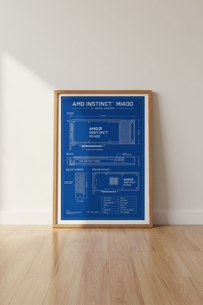 AMD Instinct MI400 Blueprint | AI Tech Wall Art, GPU Schematic Poster
