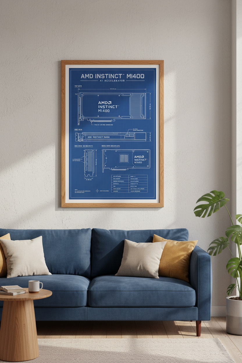 AMD Instinct MI400 Blueprint | AI Tech Wall Art, GPU Schematic Poster