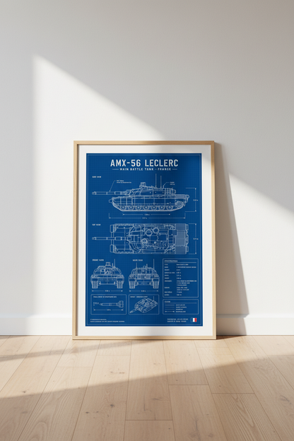French Leclerc Tank Blueprint Wall Art | Office Decor | Military Poster