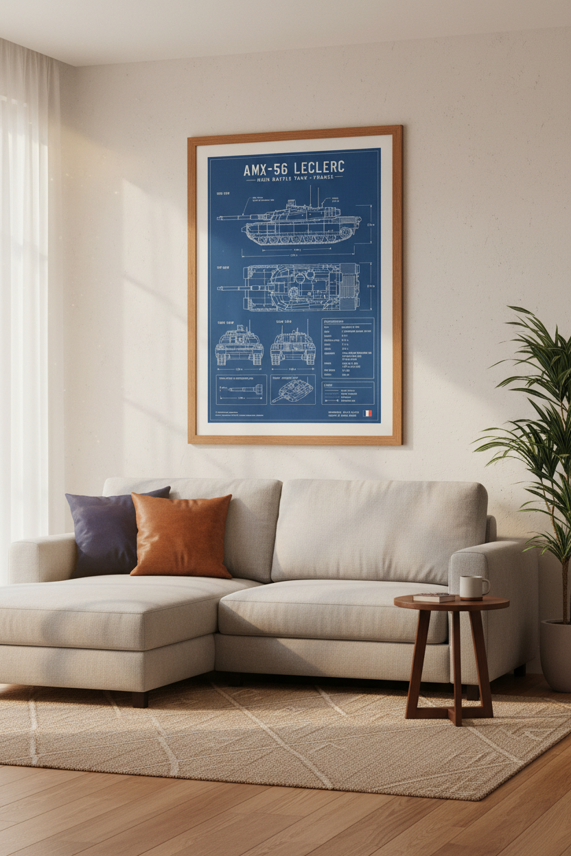 French Leclerc Tank Blueprint Wall Art | Office Decor | Military Poster