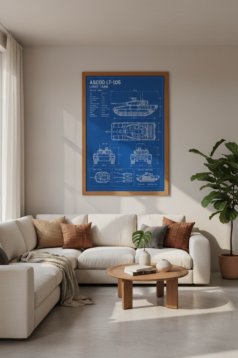 ASCOD LT-105 Light Tank Blueprint Wall Art | Office Decor | Military Schematic Poster