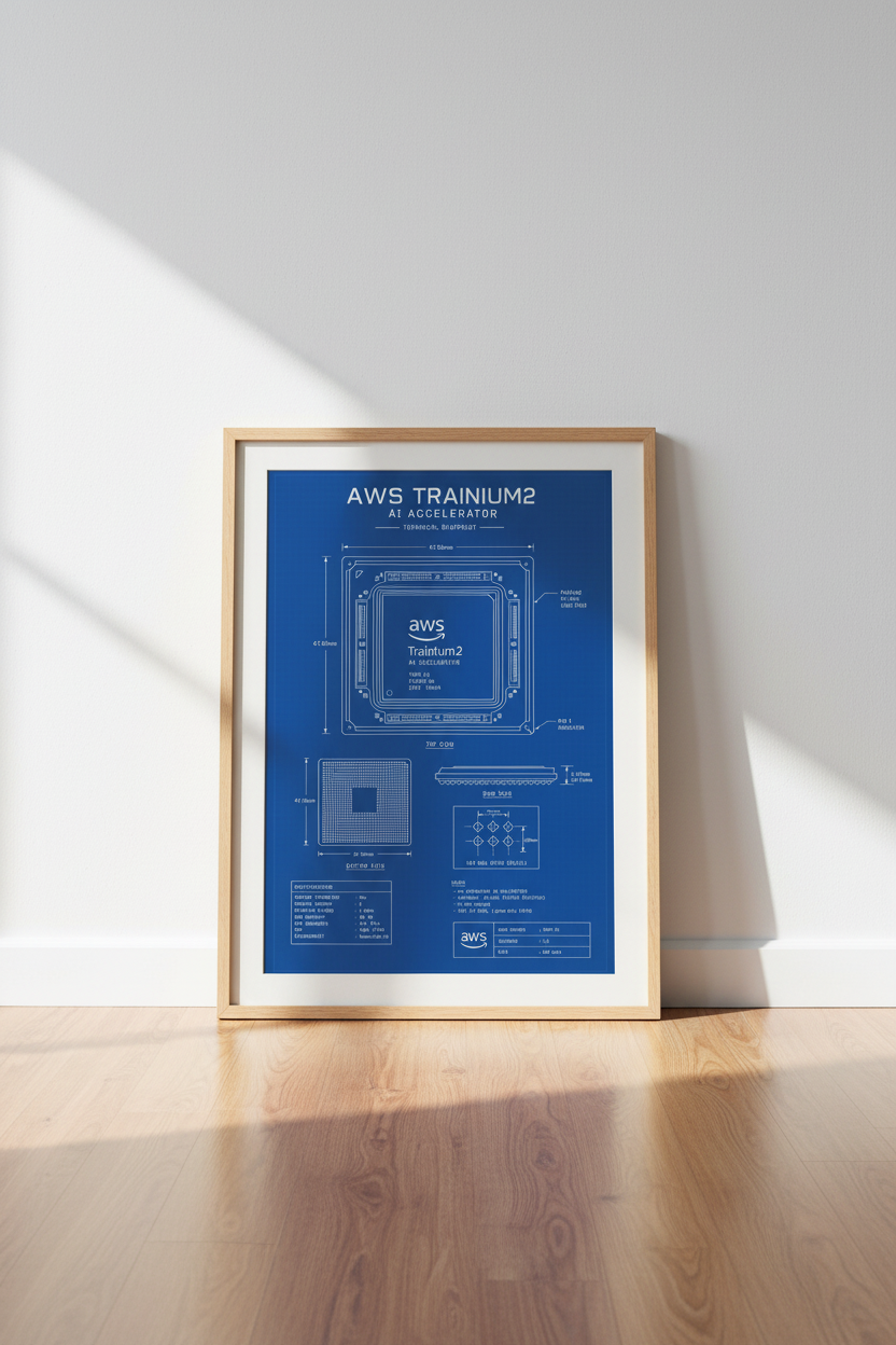 AWS Trainium2 AI Blueprint Art | Tech Office Decor, Engineering Poster