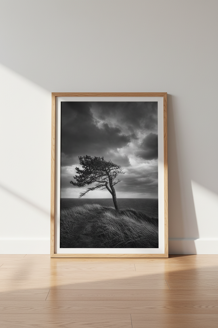 Moody Nature Wall Art Print | Black and White Tree Poster, Minimalist Coastal Decor