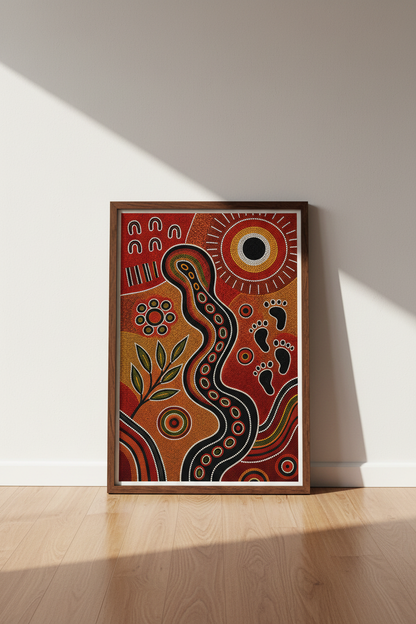 Aboriginal Style Dot Art Print | Earthy Terracotta Decor | Boho Tribal Poster