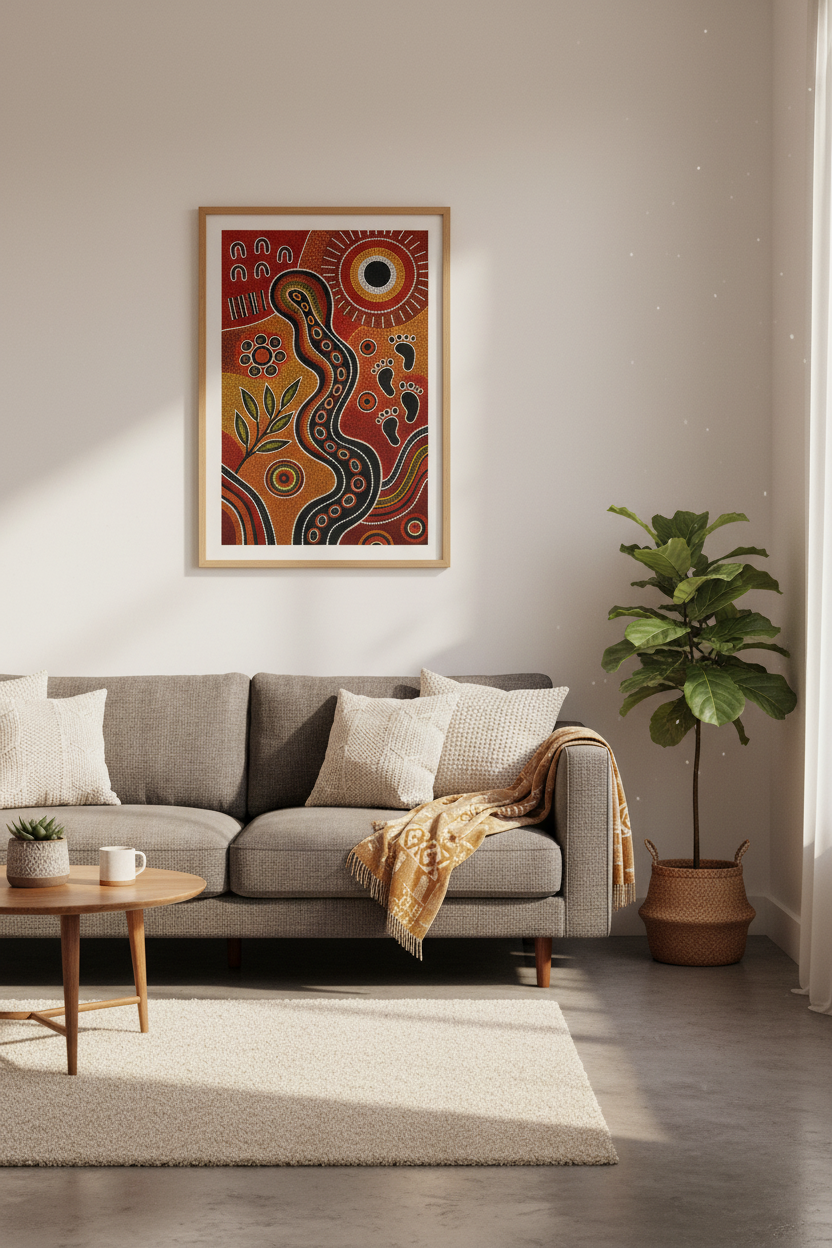 Aboriginal Style Dot Art Print | Earthy Terracotta Decor | Boho Tribal Poster