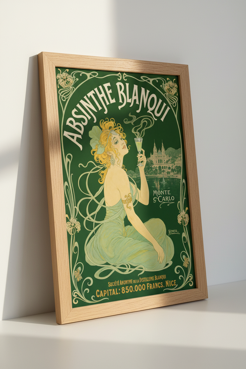 Absinthe Blanqui | Vintage Art Nouveau Poster, Green &amp; Gold Bar Decor