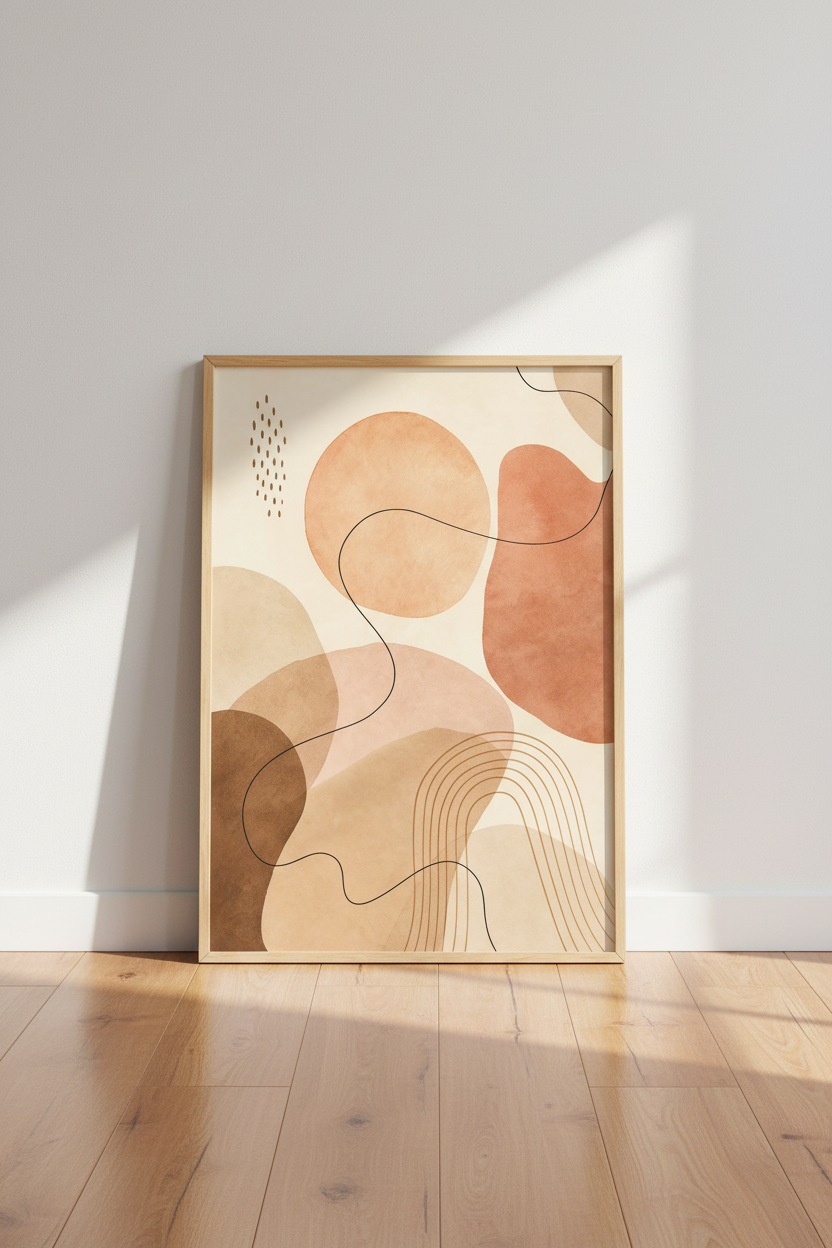 Abstract Boho Shapes Wall Art | Earth Tone Terracotta Print, Mid Century Poster