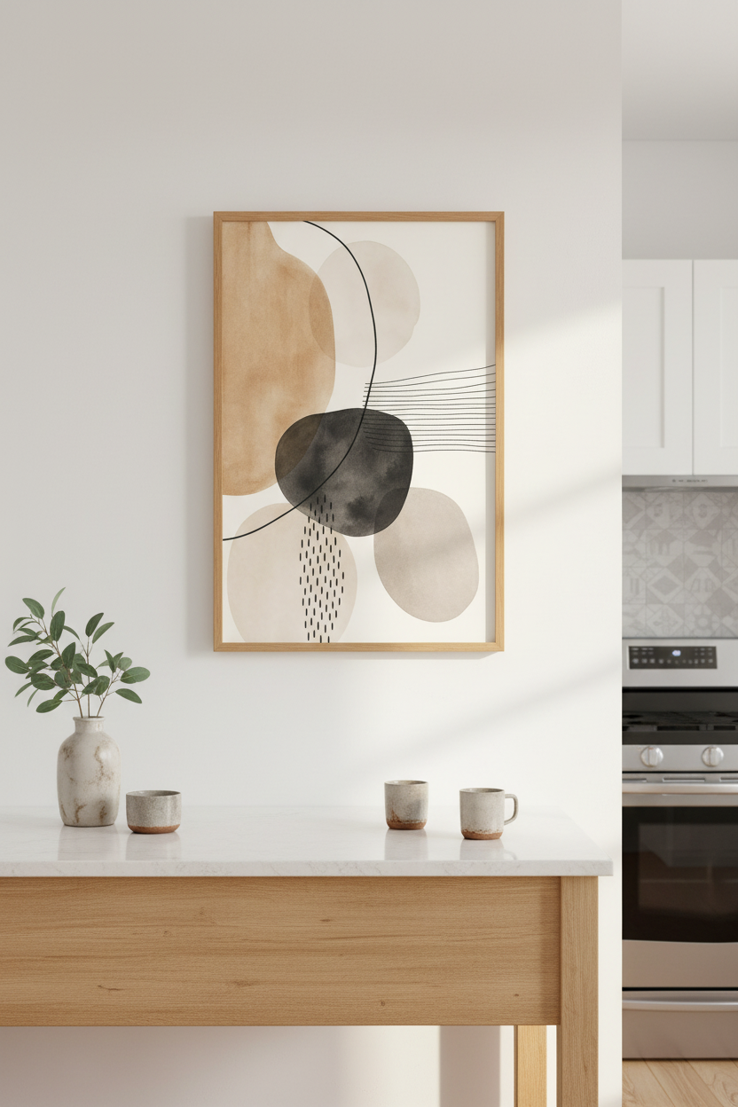 Earth Tone Art Print | Minimalist Abstract Shapes, Modern Boho Living Room Decor