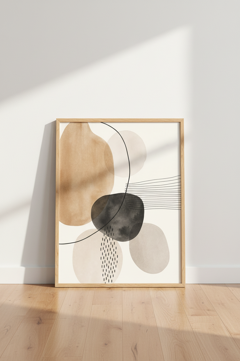 Earth Tone Art Print | Minimalist Abstract Shapes, Modern Boho Living Room Decor
