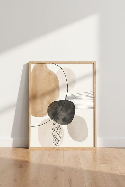 Earth Tone Art Print | Minimalist Abstract Shapes, Modern Boho Living Room Decor