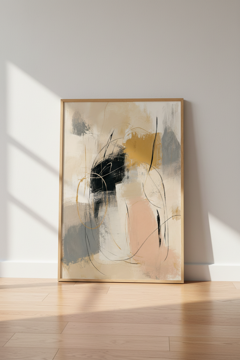 Neutral Abstract Wall Art | Mid Century Modern, Living Room Decor Poster