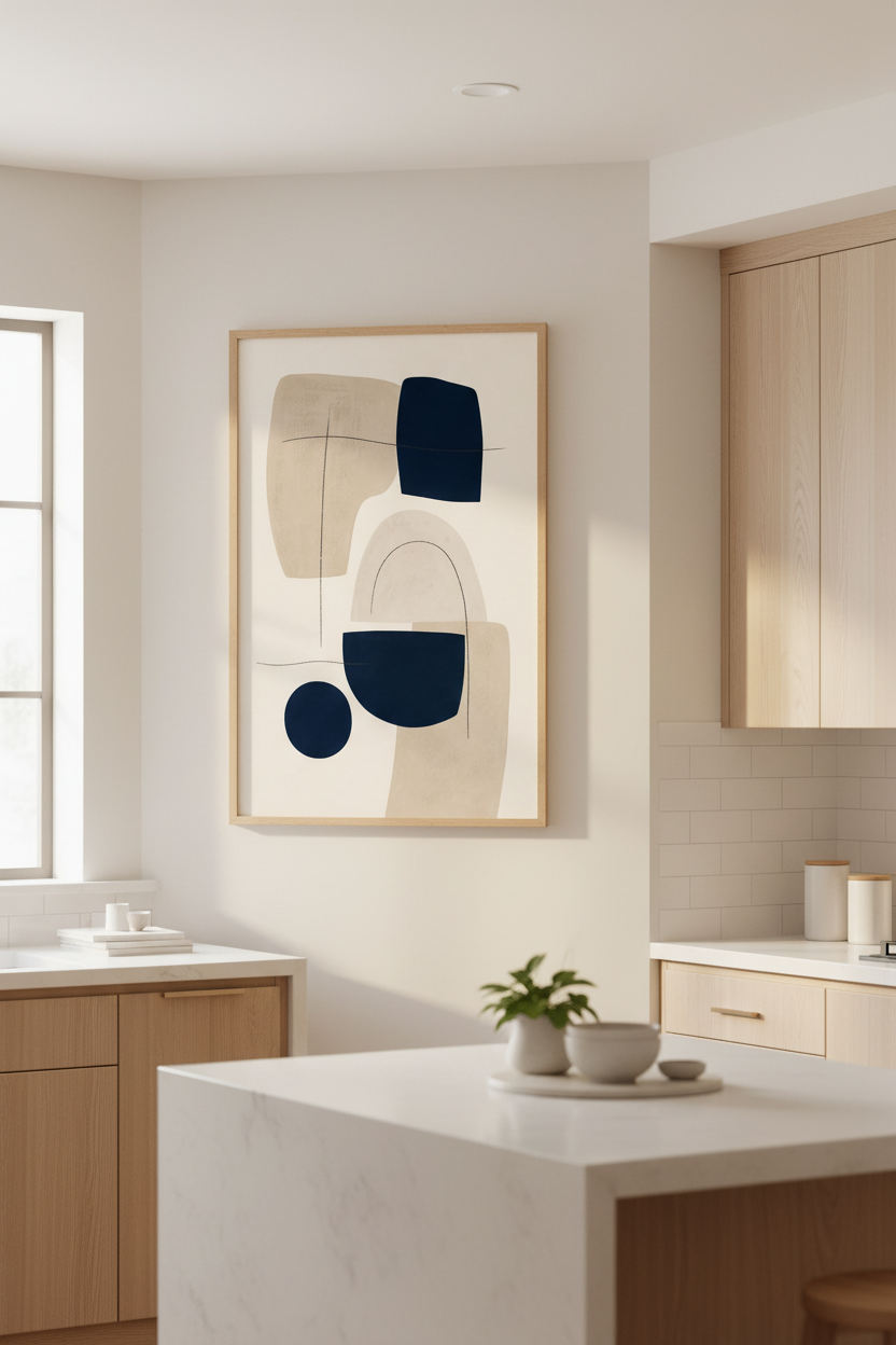 Navy Abstract Wall Art | Mid Century Modern Indigo &amp; Beige, Minimalist Gallery Decor