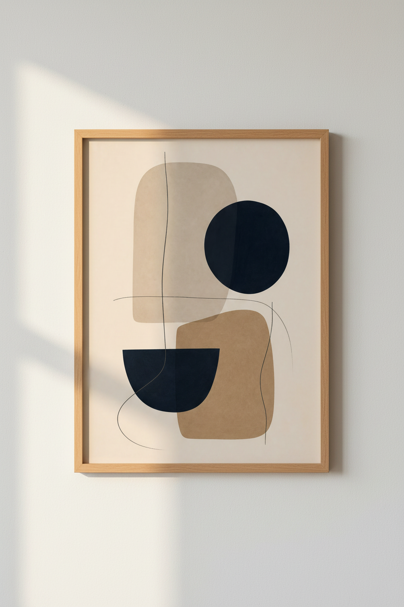 Mid Century Abstract Wall Art Print | Navy &amp; Ochre Boho Decor | Modern Minimalist Poster