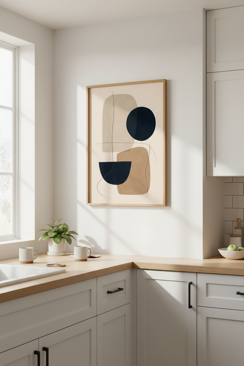 Mid Century Abstract Wall Art Print | Navy &amp; Ochre Boho Decor | Modern Minimalist Poster
