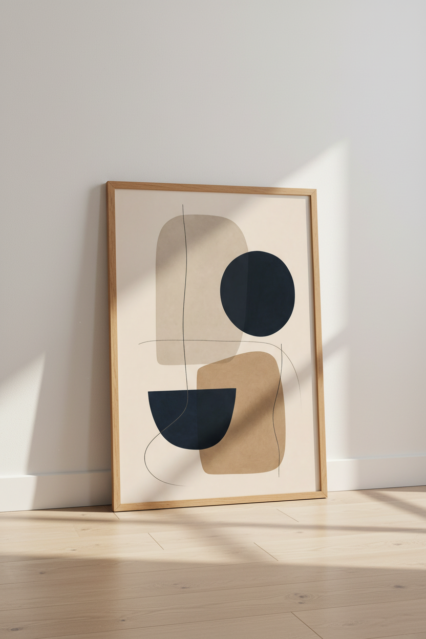 Mid Century Abstract Wall Art Print | Navy &amp; Ochre Boho Decor | Modern Minimalist Poster