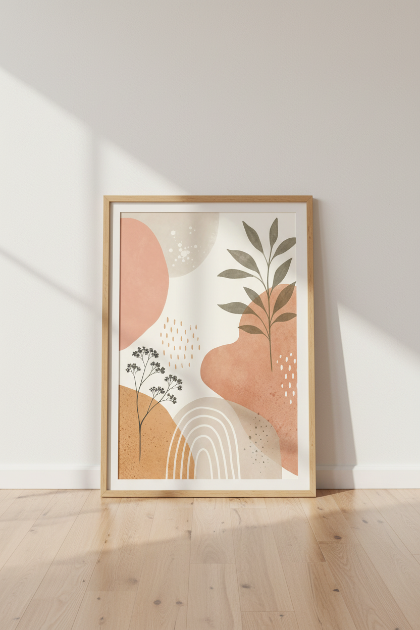 Boho Botanical Wall Art | Terracotta Abstract Leaves, Minimalist Living Room Decor