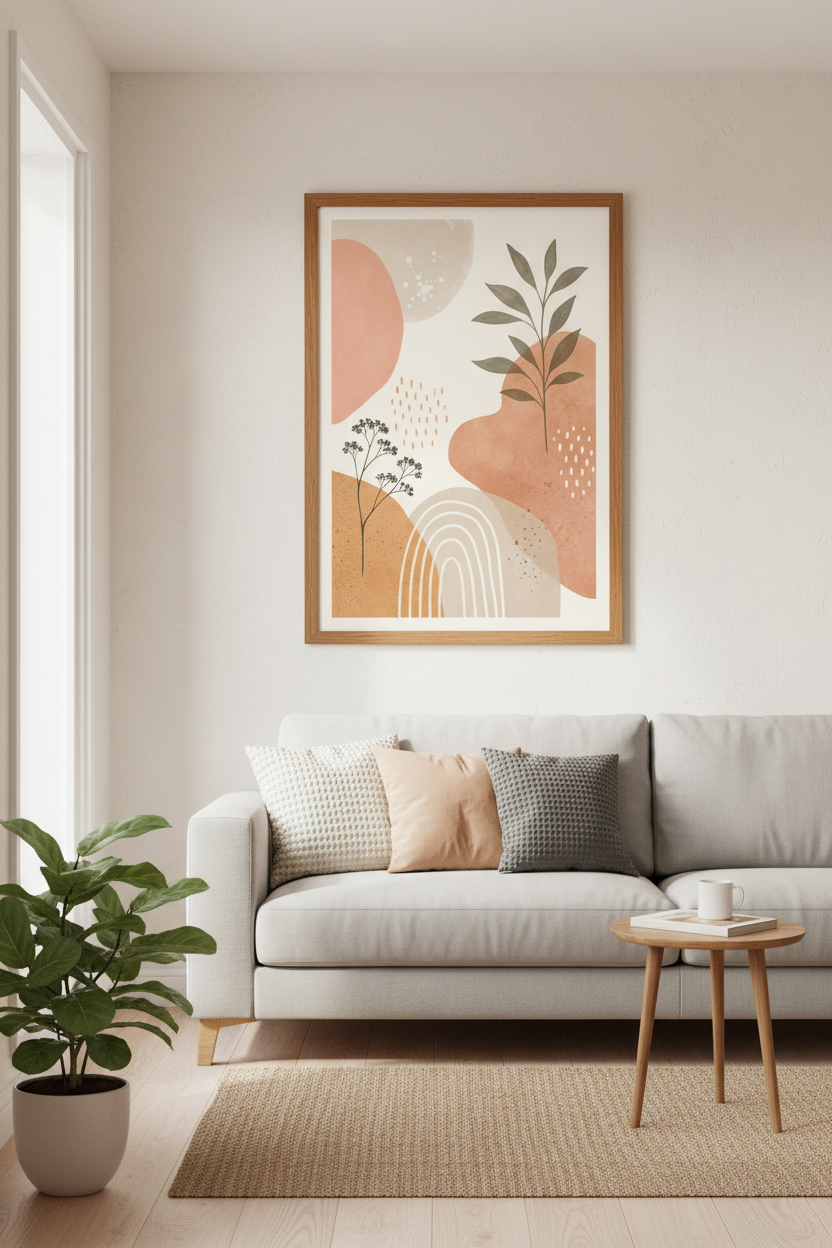 Boho Botanical Wall Art | Terracotta Abstract Leaves, Minimalist Living Room Decor