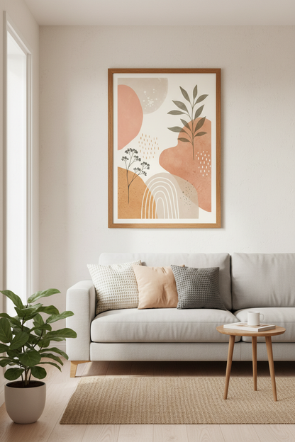 Boho Botanical Wall Art | Terracotta Abstract Leaves, Minimalist Living Room Decor
