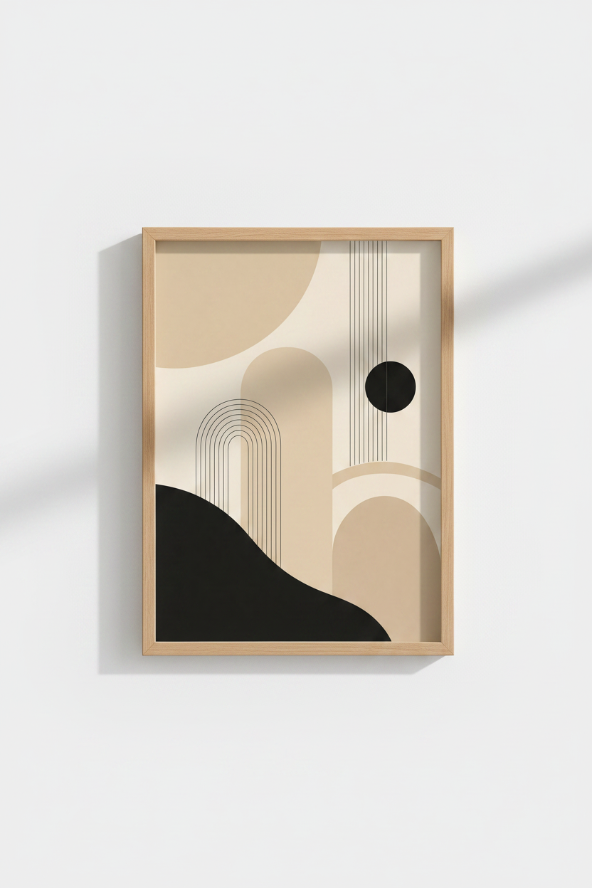 Neutral Boho Wall Art Print | Mid Century Abstract Poster | Beige &amp; Black Minimalist Decor