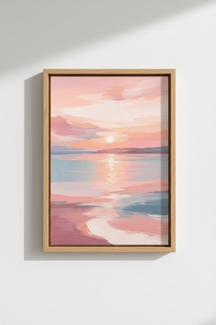 Pastel Sunset Wall Art Print | Abstract Coastal Landscape, Blush Pink Decor