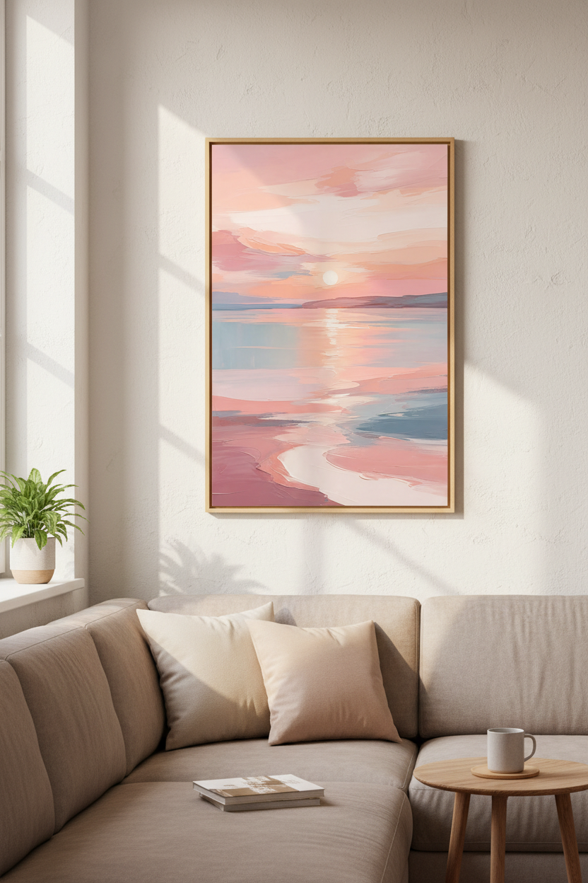 Pastel Sunset Wall Art Print | Abstract Coastal Landscape, Blush Pink Decor